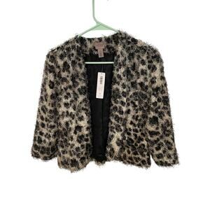 Easywear by Chico's cheetah eyelash fringe 3/4 jacket size 0 S